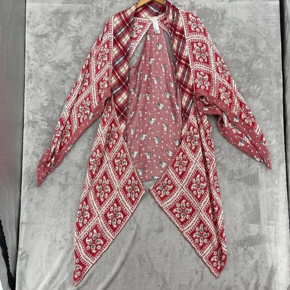 Free People American Pie Duster Kimono Mixed Print Red Multi Boho One Size - Picture 1 of 16